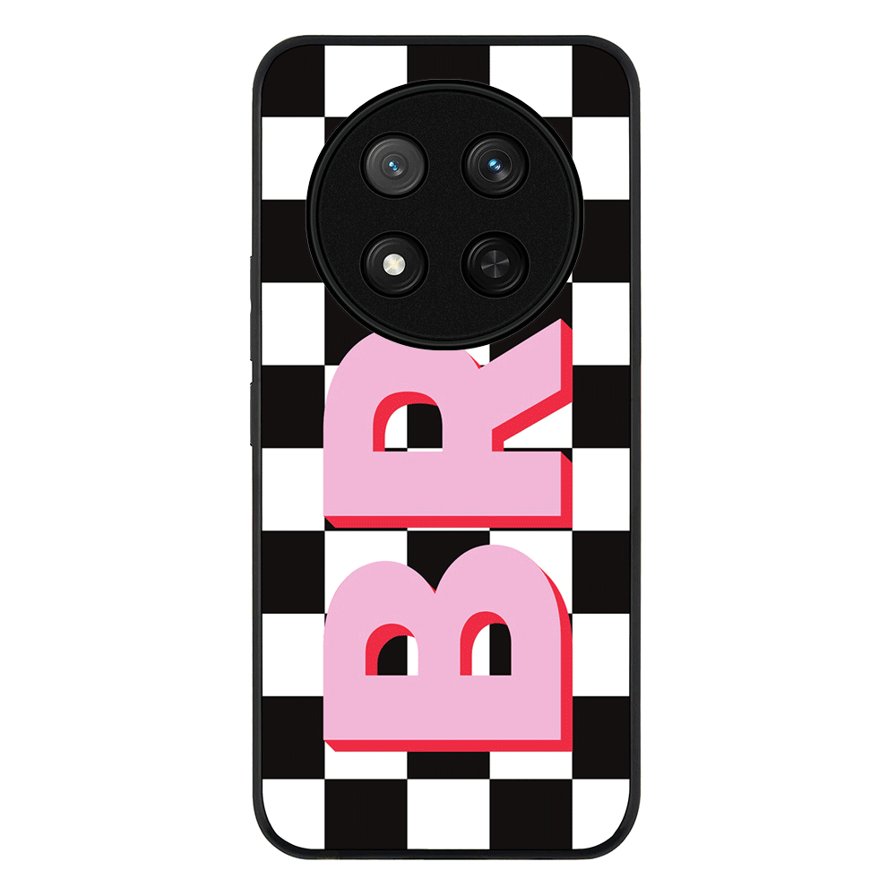 Custom Monogram Initial Checkerboard Phone Case - Honor - X9c / Magic7 Lite / Rugged Black