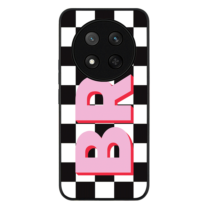 Custom Monogram Initial Checkerboard Phone Case - Honor - X9c / Magic7 Lite / Rugged Black