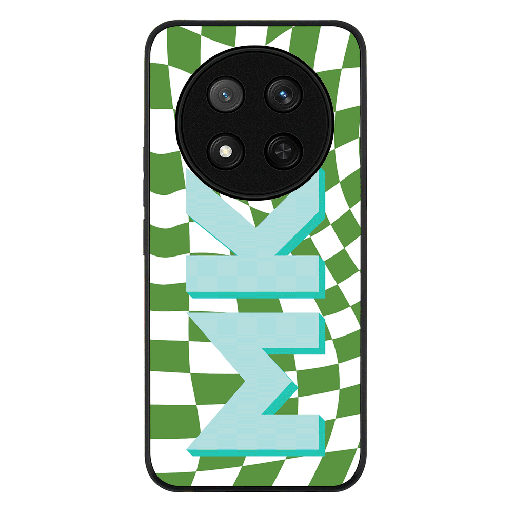 Custom Monogram Initial Wavy Checkerboard Phone Case - Honor - X9c / Magic7 Lite / Rugged Black