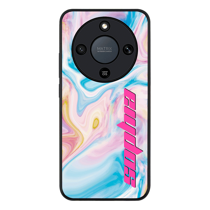 Personalized Text Purple Teal Oceanic Marble Texture, Phone Case - Honor
