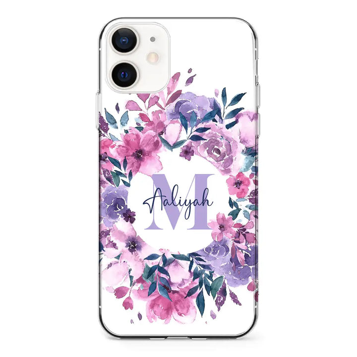 Apple iPhone 12 Mini / Clear Classic Custom Monogram Floral Flower Initial Name & Letter, Phone Case - Stylizedd.com