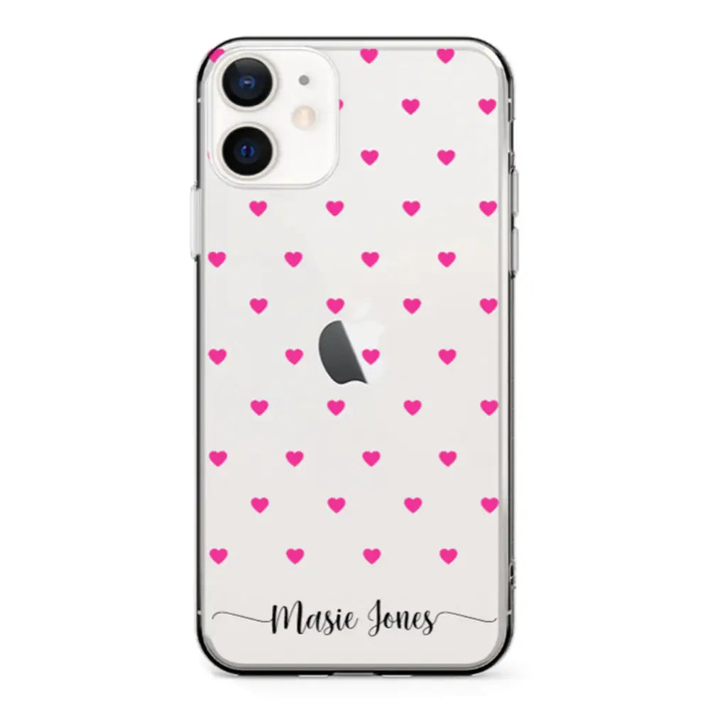 Apple iPhone 12 Mini / Clear Classic Phone Case Heart Pattern Custom Text, My Name Phone Case - Stylizedd.com