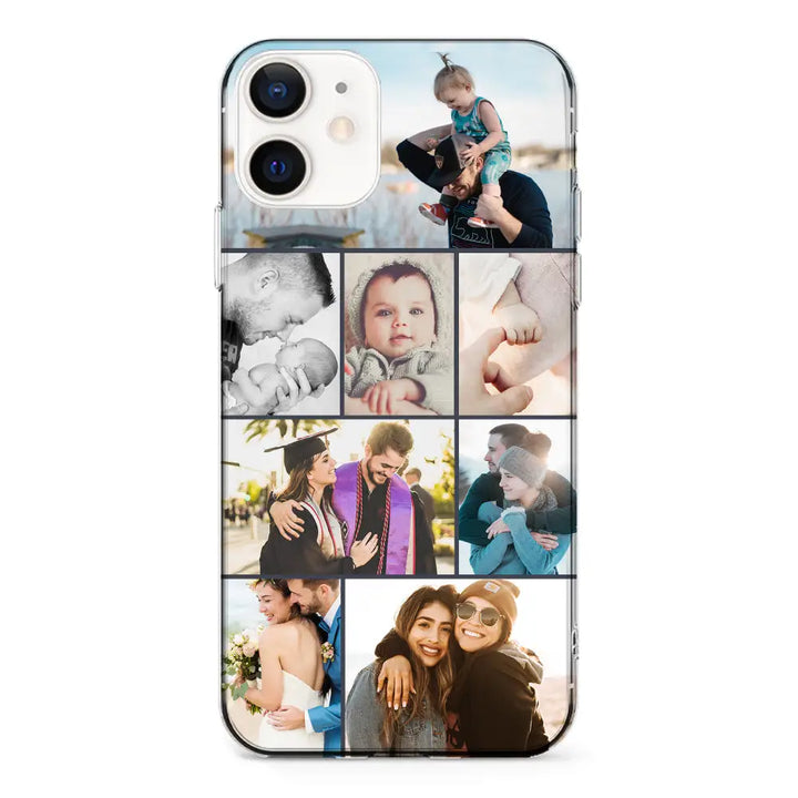 Apple iPhone 12 Mini / Clear Classic Personalised Photo Collage Grid Phone Case - Stylizedd.com