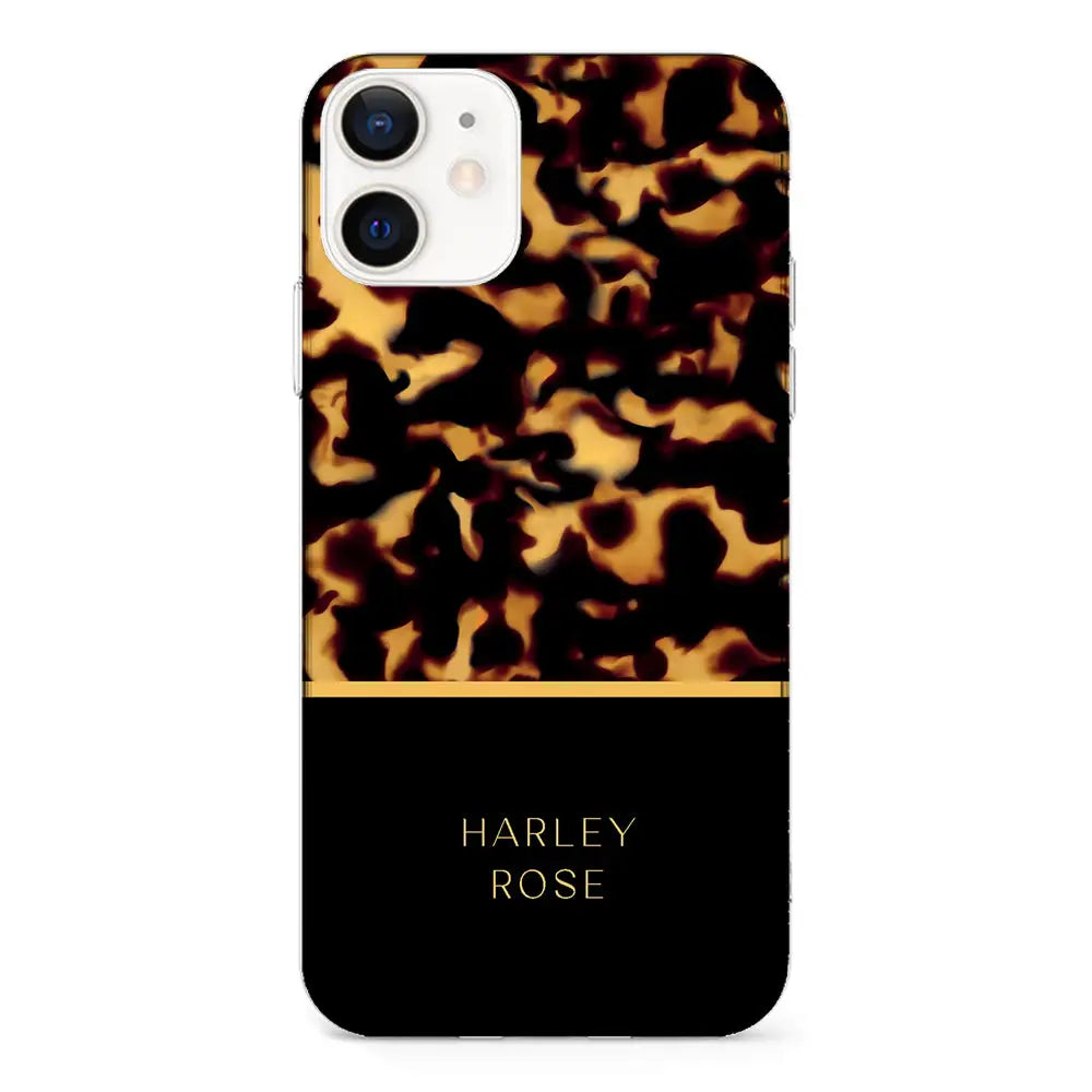 Apple iPhone 12 Mini / Clear Classic Personalized Text Elegant Luxury Tortoise Shell Pattern, Phone Case - Stylizedd.com