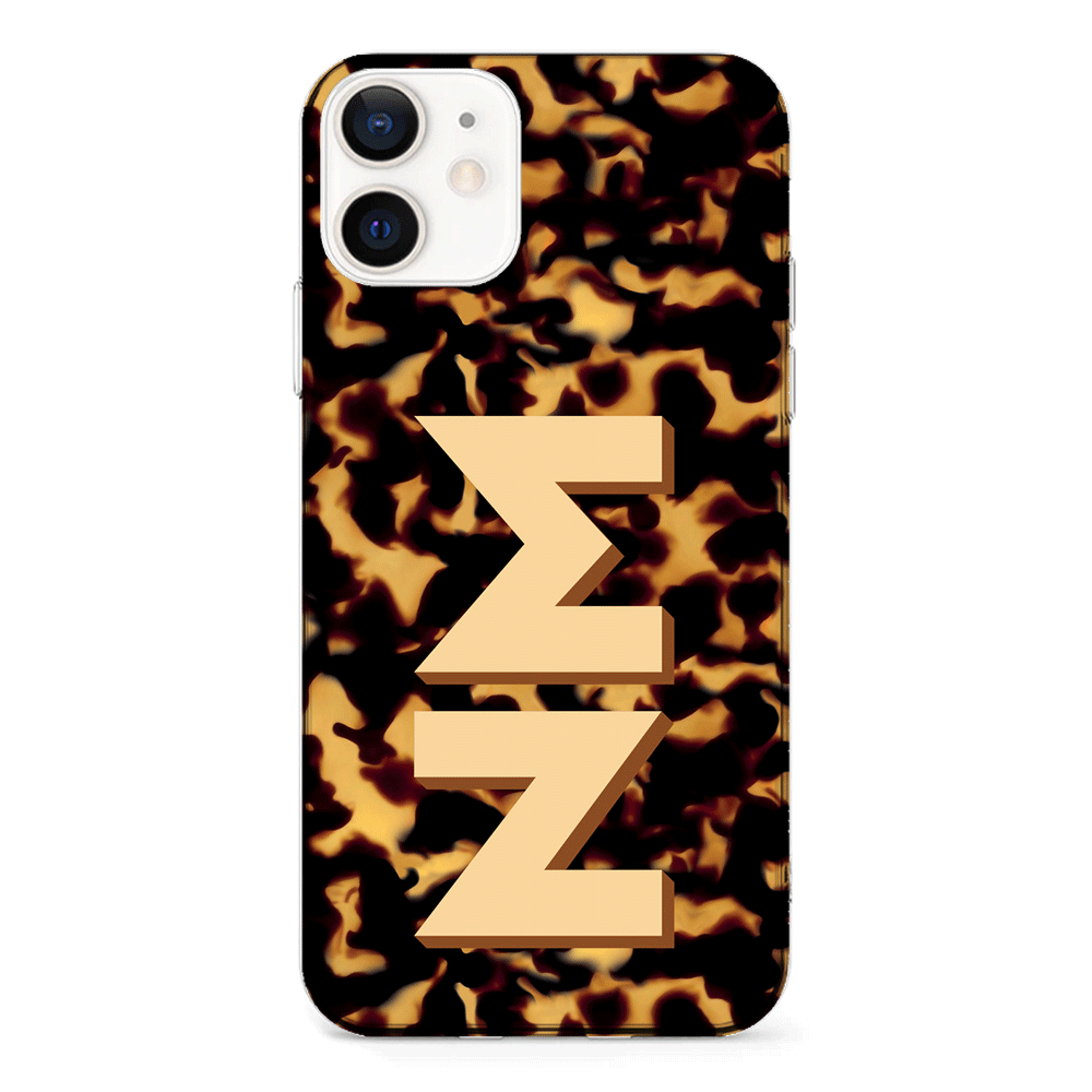 Apple iPhone 12 Mini / Clear Classic Custom Monogram 3D Text Luxury Tortoise Shell Pattern, Phone Case - Stylizedd.com