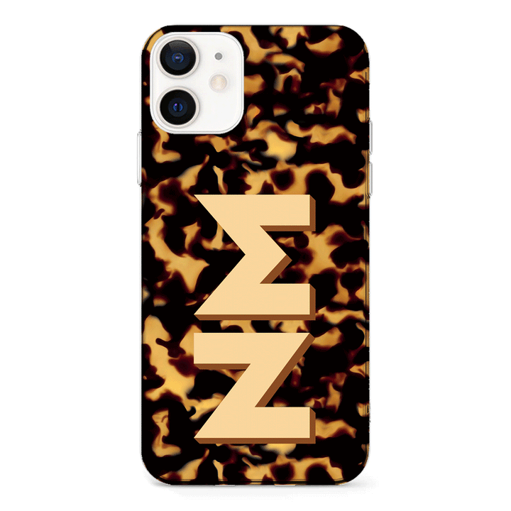Apple iPhone 12 Mini / Clear Classic Custom Monogram 3D Text Luxury Tortoise Shell Pattern, Phone Case - Stylizedd.com