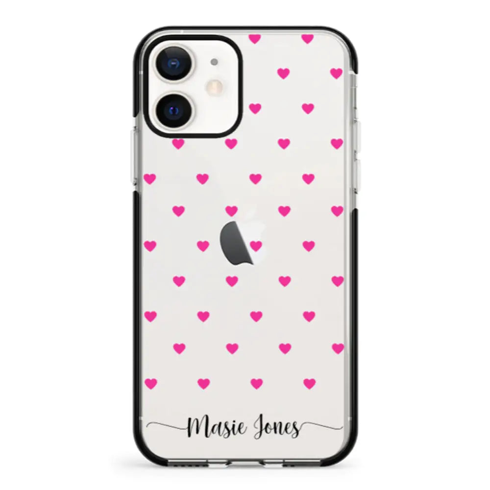 Apple iPhone 12 Mini / Impact Pro Black Phone Case Heart Pattern Custom Text, My Name Phone Case - Stylizedd.com