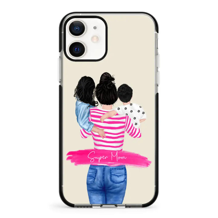 Apple iPhone 12 Mini / Impact Pro Black Custom Clipart Text Mother Son & Daughter Phone Case - Stylizedd.com