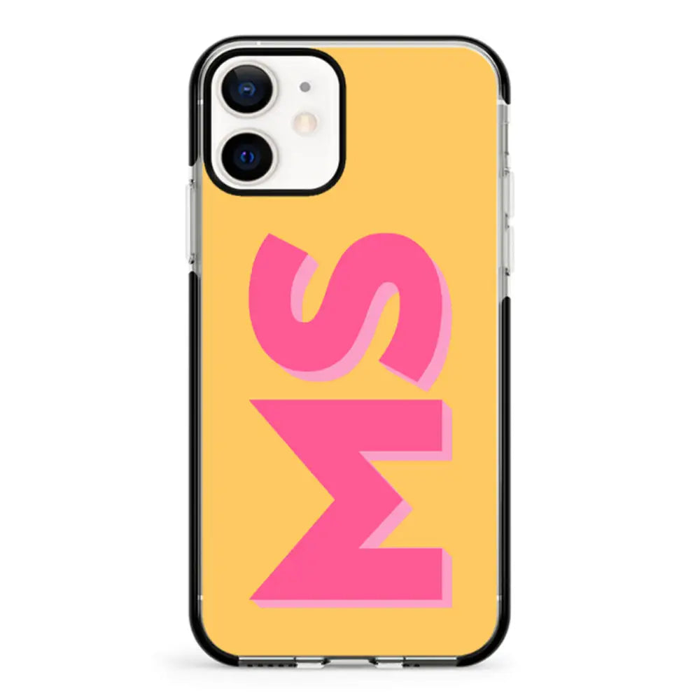 Apple iPhone 12 Mini / Impact Pro Black Personalized Monogram Initial 3D Shadow Text Phone Case - Stylizedd.com