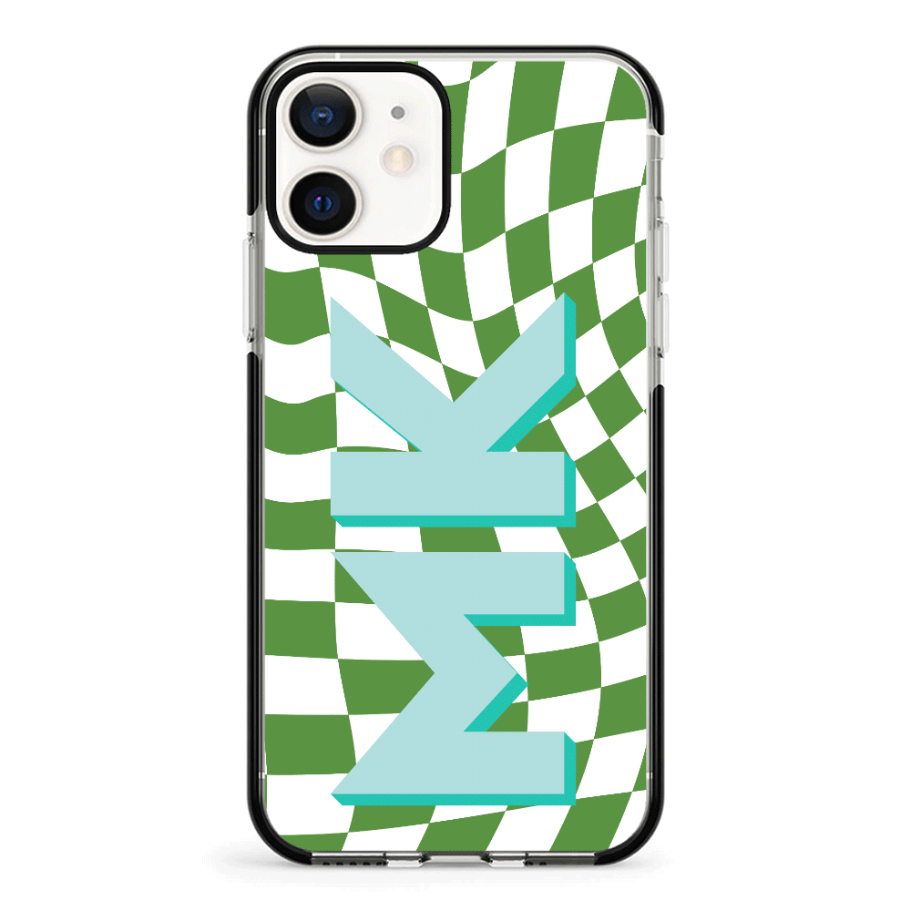 Apple iPhone 12 Mini / Impact Pro Black Custom Monogram Initial Wavy Checkerboard, Phone Case - Stylizedd.com