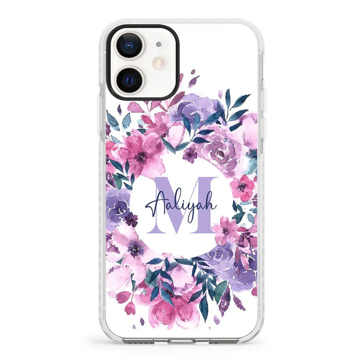 Apple iPhone 12 Mini / Impact Pro White Custom Monogram Floral Flower Initial Name & Letter, Phone Case - Stylizedd.com