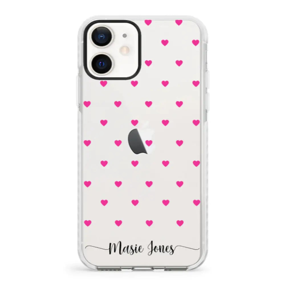 Apple iPhone 12 Mini / Impact Pro White Phone Case Heart Pattern Custom Text, My Name Phone Case - Stylizedd.com