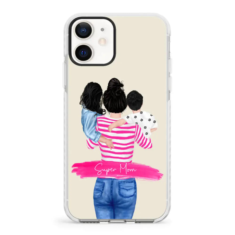 Apple iPhone 12 Mini / Impact Pro White Phone Case Custom Clipart Text Mother Son & Daughter Phone Case - Stylizedd.com