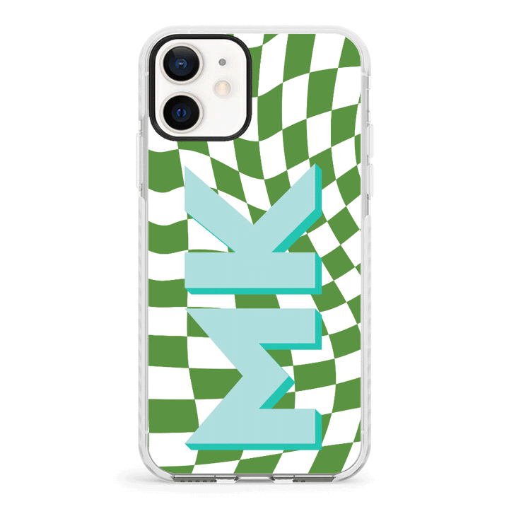Apple iPhone 12 Mini / Impact Pro White Custom Monogram Initial Wavy Checkerboard, Phone Case - Stylizedd.com