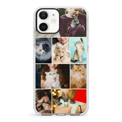 Apple iPhone 12 Mini / Impact Pro White Phone Case Personalised Photo Collage Grid Pet Cat, Phone Case - Stylizedd