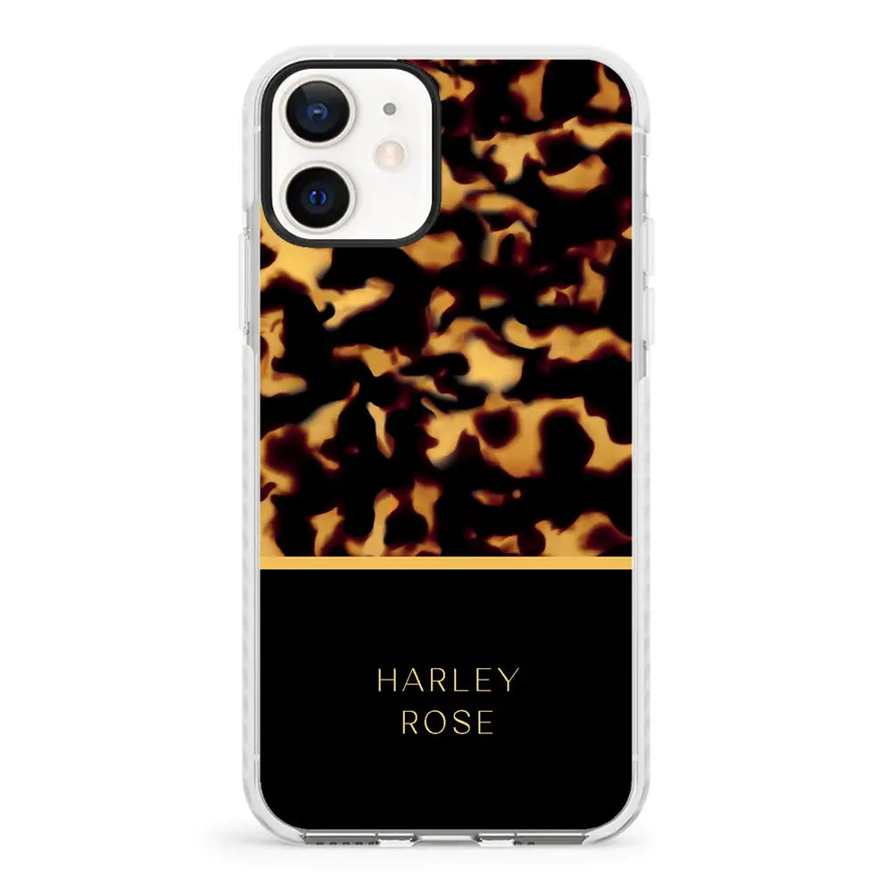 Apple iPhone 12 Mini / Impact Pro White Personalized Text Elegant Luxury Tortoise Shell Pattern, Phone Case - Stylizedd.com