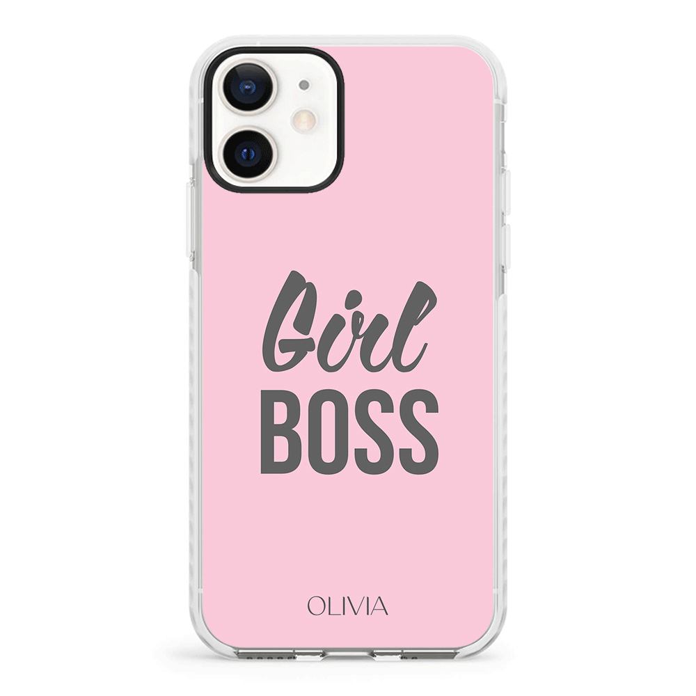 Apple iPhone 12 Mini / Impact Pro White Personalized Name Girl Boss, Phone Case - Stylizedd.com