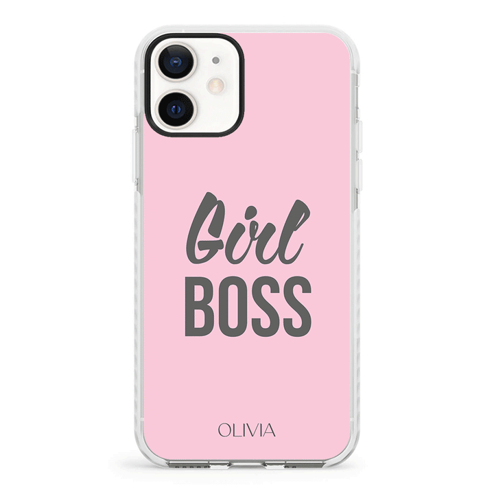 Apple iPhone 12 Mini / Impact Pro White Personalized Name Girl Boss, Phone Case - Stylizedd.com