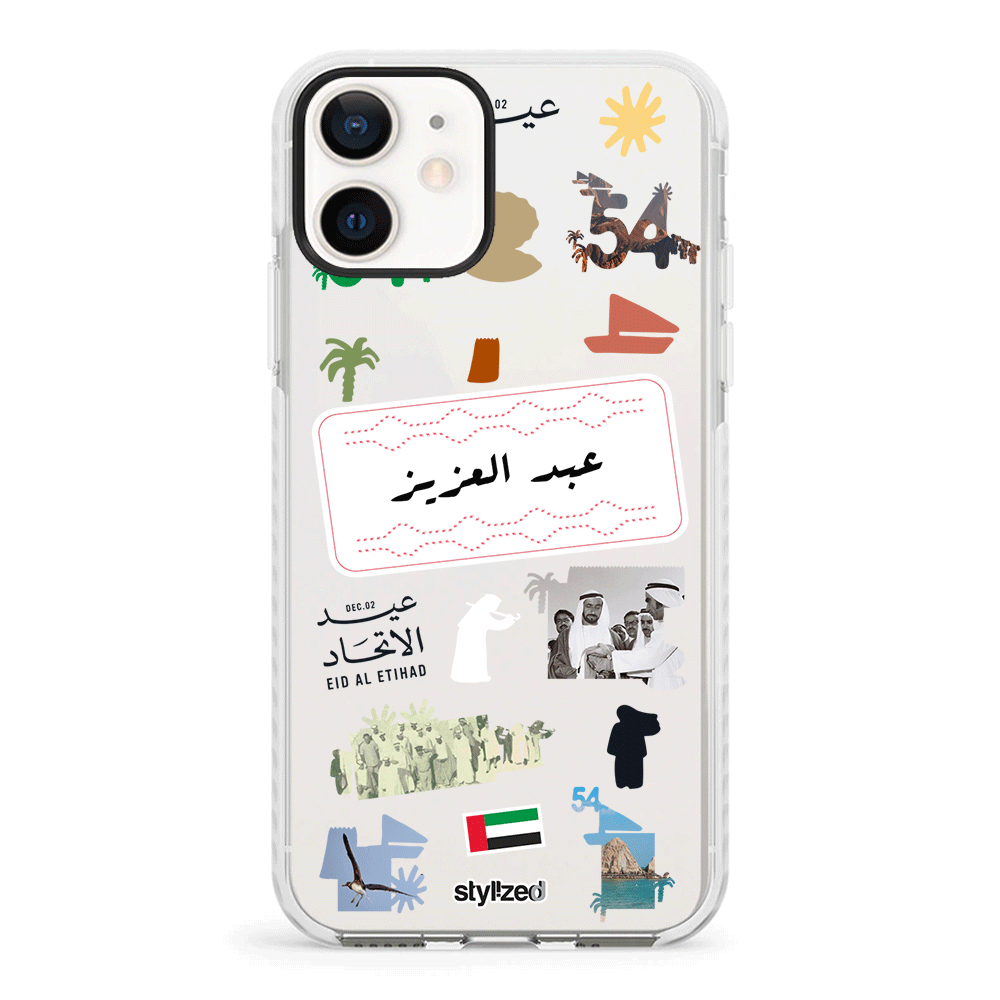 Apple iPhone 12 Mini / Impact Pro White Custom Eid Al Etihad 54 National Day Sticker, Phone Case - Stylizedd.com