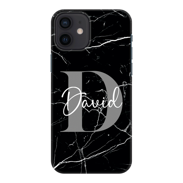 Apple iPhone 12 Mini / Snap Classic Personalized Text Black & White Marble Texture, Phone Case - Stylizedd.com