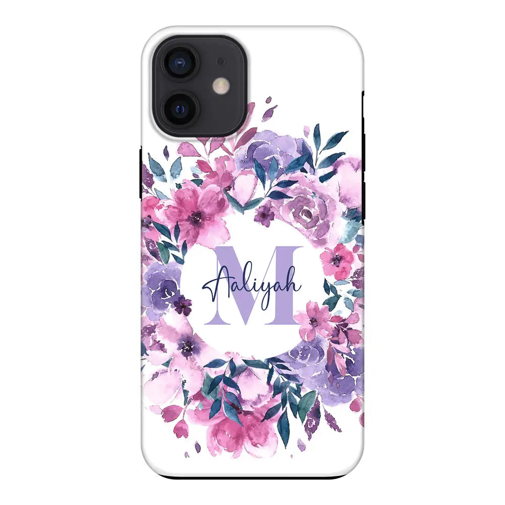 Apple iPhone 12 Mini / Tough Pro Custom Monogram Floral Flower Initial Name & Letter, Phone Case - Stylizedd.com