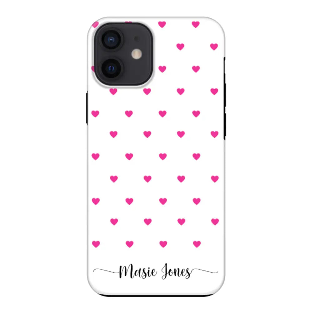 Apple iPhone 12 Mini / Tough Pro Heart Pattern Custom Text, My Name Phone Case - Stylizedd.com