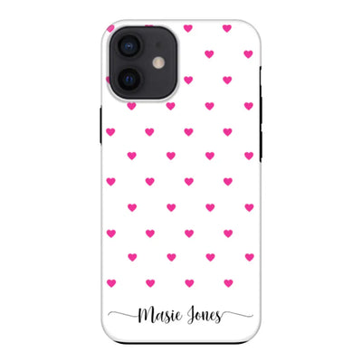 Apple iPhone 12 Mini / Tough Pro Phone Case Heart Pattern Custom Text, My Name Phone Case - Stylizedd.com