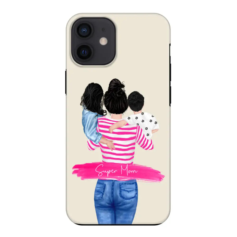Apple iPhone 12 Mini / Tough Pro Phone Case Custom Clipart Text Mother Son & Daughter Phone Case - Stylizedd.com