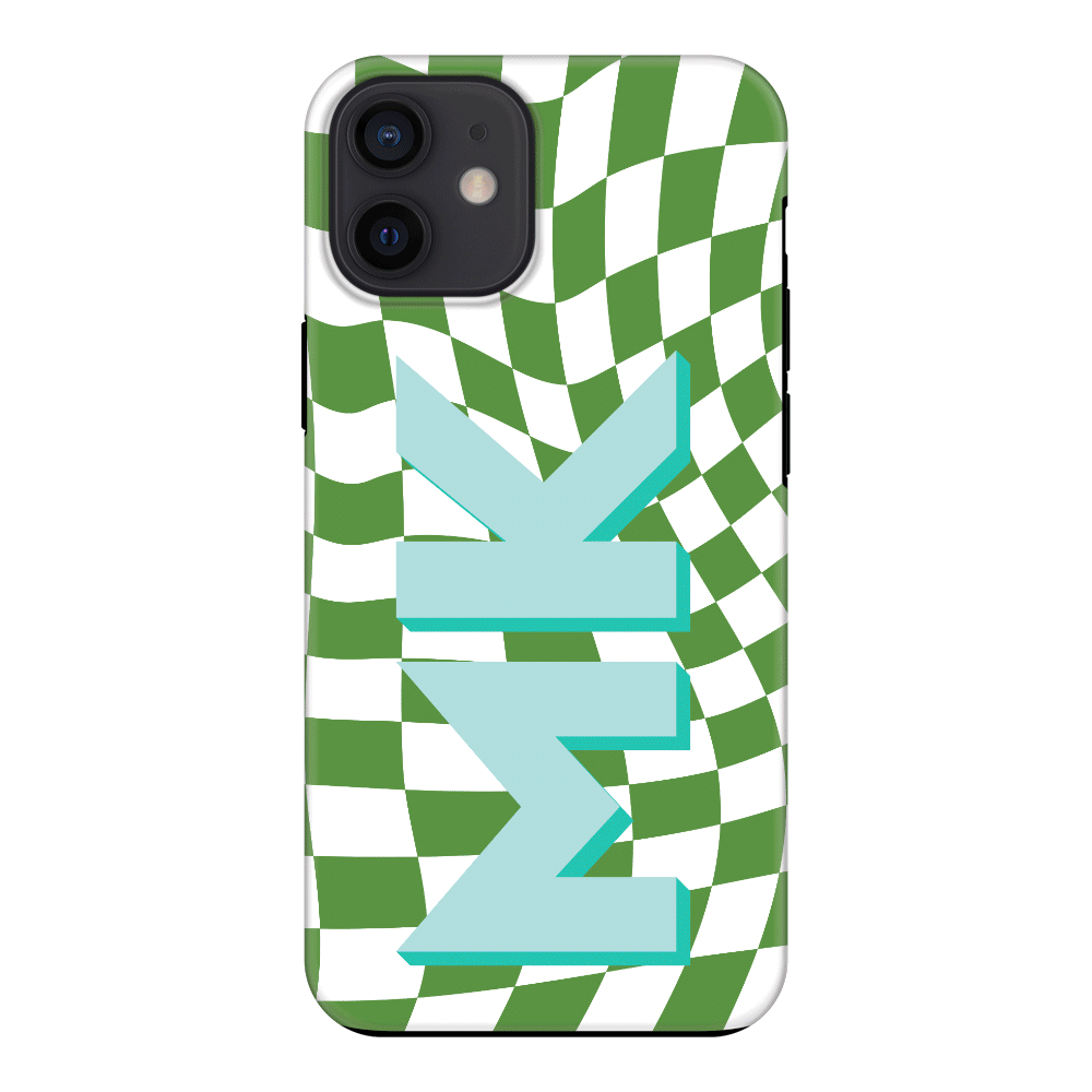 Apple iPhone 12 Mini / Tough Pro Custom Monogram Initial Wavy Checkerboard, Phone Case - Stylizedd.com