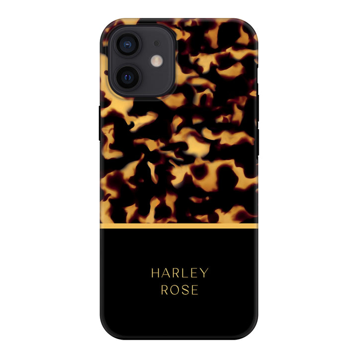 Apple iPhone 12 Mini / Tough Pro Personalized Text Luxury Tortoise Shell Pattern, Phone Case - Stylizedd.com