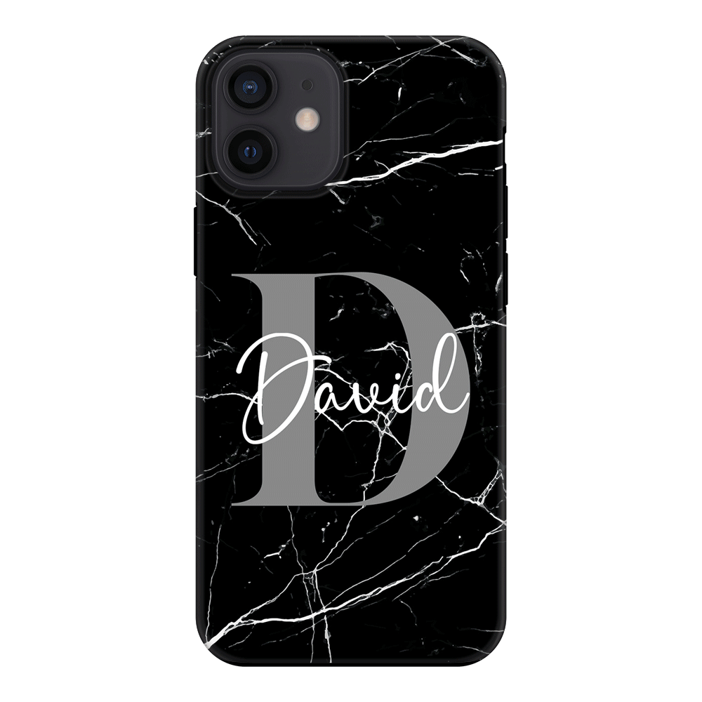Apple iPhone 12 Mini / Tough Pro Personalized Text Black & White Marble Texture, Phone Case - Stylizedd.com