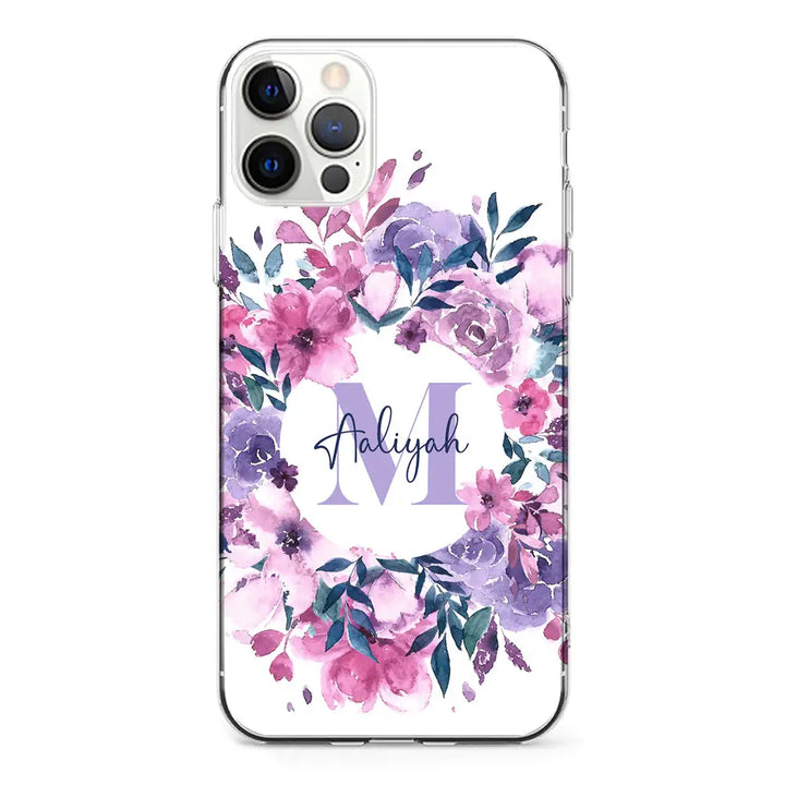 Apple iPhone 12 | 12 Pro / Clear Classic Custom Monogram Floral Flower Initial Name & Letter, Phone Case - Stylizedd.com