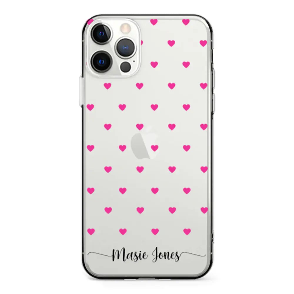 Apple iPhone 12 | 12 Pro / Clear Classic Heart Pattern Custom Text, My Name Phone Case - Stylizedd.com