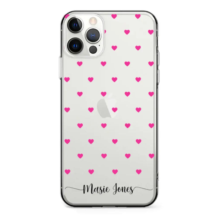 Apple iPhone 12 | 12 Pro / Clear Classic Heart Pattern Custom Text, My Name Phone Case - Stylizedd.com