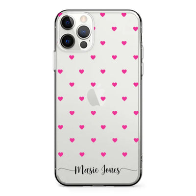 Apple iPhone 12 | 12 Pro / Clear Classic Phone Case Heart Pattern Custom Text, My Name Phone Case - Stylizedd.com