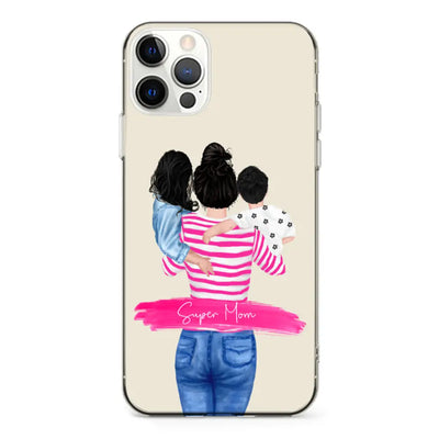 Apple iPhone 12 | 12 Pro / Clear Classic Phone Case Custom Clipart Text Mother Son & Daughter Phone Case - Stylizedd.com