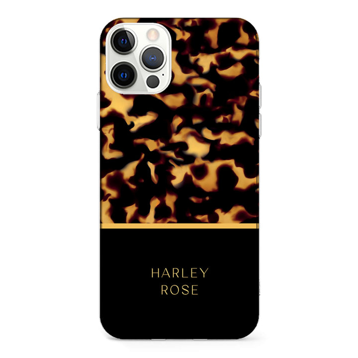 Apple iPhone 12 | 12 Pro / Clear Classic Personalized Text Luxury Tortoise Shell Pattern, Phone Case - Stylizedd.com