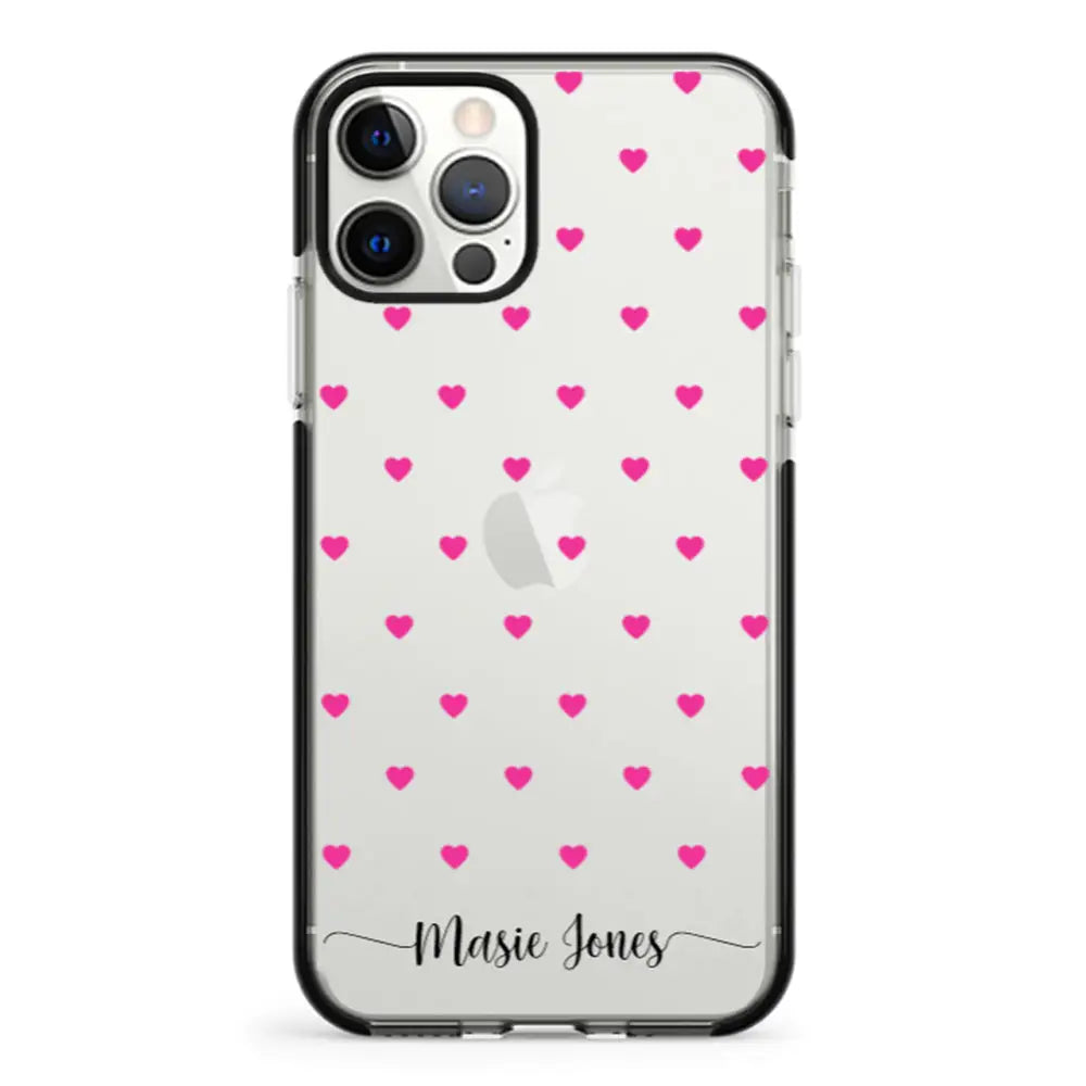 Apple iPhone 12 | 12 Pro / Impact Pro Black Phone Case Heart Pattern Custom Text, My Name Phone Case - Stylizedd.com