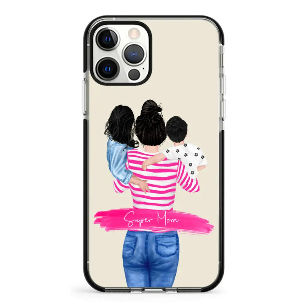 Apple iPhone 12 | 12 Pro / Impact Pro Black Custom Clipart Text Mother Son & Daughter Phone Case - Stylizedd.com