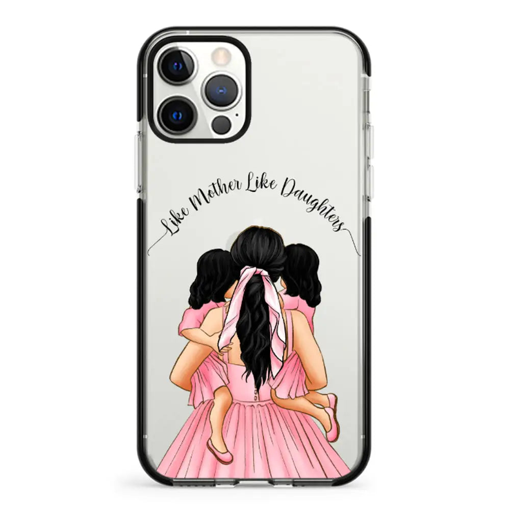 Apple iPhone 12 | 12 Pro / Impact Pro Black Mother 2 daughters Custom Clipart, Text Phone Case - Stylizedd.com