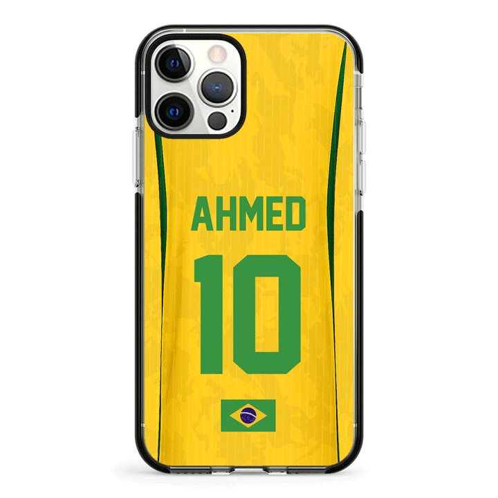 Apple iPhone 12 | 12 Pro / Impact Pro Black Personalized Football Jersey Phone Case Custom Name & Number - Stylizedd.com