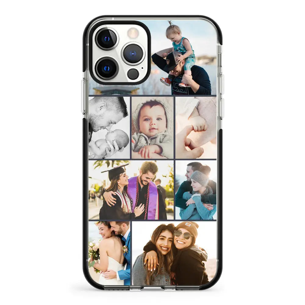 Apple iPhone 12 | 12 Pro / Impact Pro Black Personalised Photo Collage Grid Phone Case - Stylizedd.com