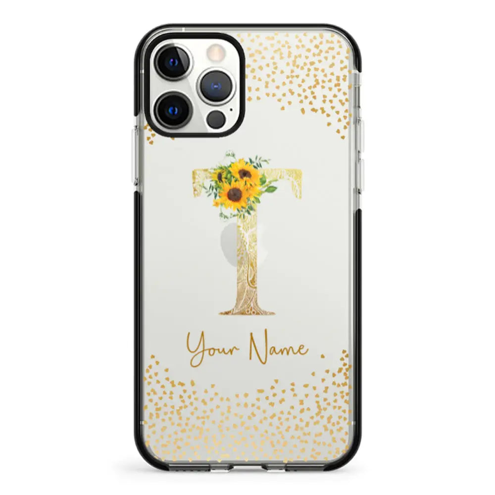 Apple iPhone 12 | 12 Pro / Impact Pro Black Phone Case Floral Mandala Initial Phone Case - Stylizedd.com