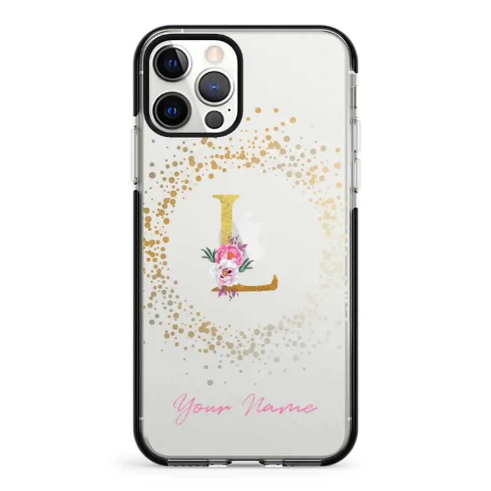 Apple iPhone 12 | 12 Pro / Impact Pro Black Floral Initial Phone Case - Stylizedd.com