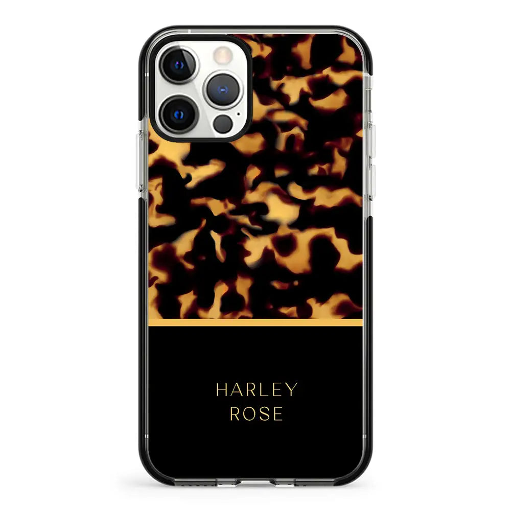 Apple iPhone 12 | 12 Pro / Impact Pro Black Personalized Text Elegant Luxury Tortoise Shell Pattern, Phone Case - Stylizedd.com