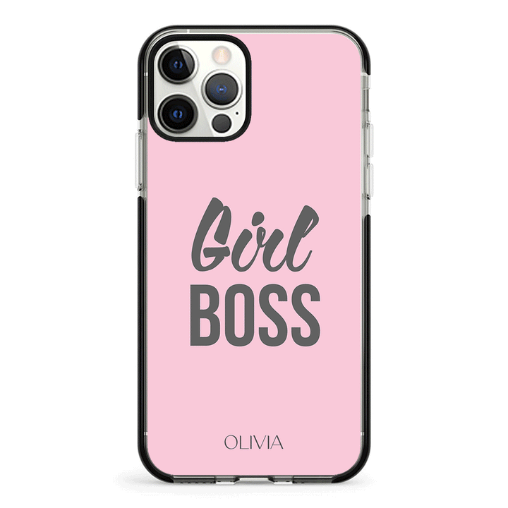 Apple iPhone 12 | 12 Pro / Impact Pro Black Personalized Name Girl Boss, Phone Case - Stylizedd.com
