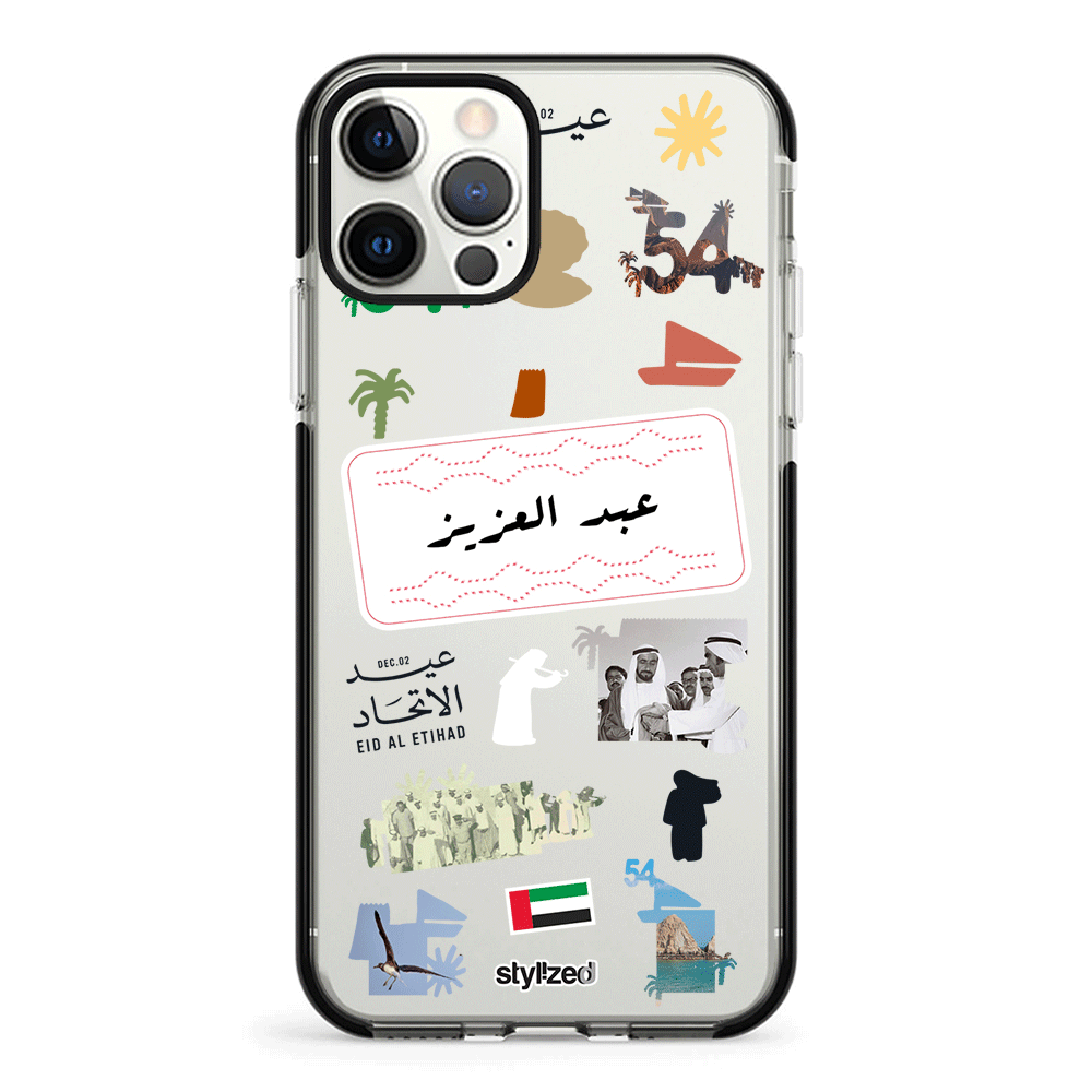 Apple iPhone 12 | 12 Pro / Impact Pro Black Custom Eid Al Etihad 54 National Day Sticker, Phone Case - Stylizedd.com