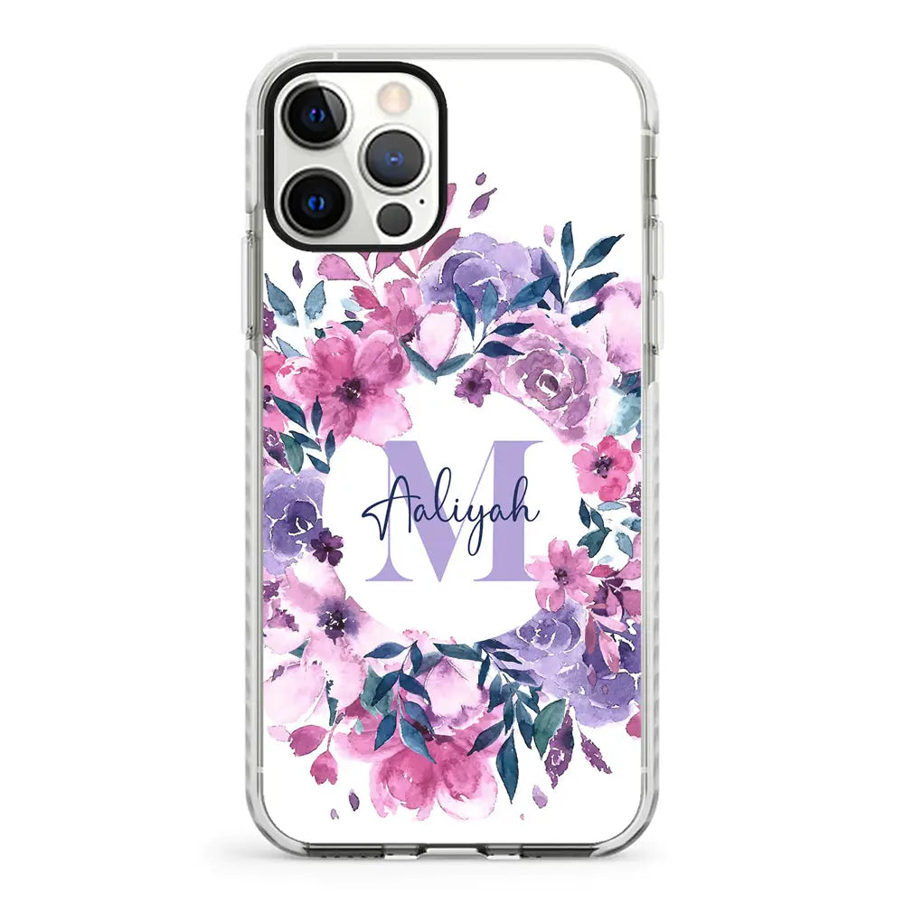 Apple iPhone 12 | 12 Pro / Impact Pro White Custom Monogram Floral Flower Initial Name & Letter, Phone Case - Stylizedd.com