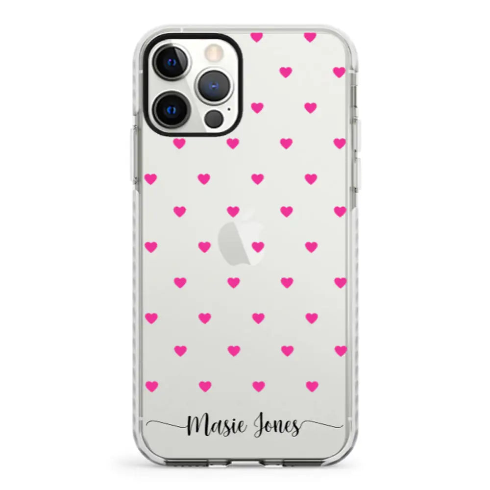 Apple iPhone 12 | 12 Pro / Impact Pro White Heart Pattern Custom Text, My Name Phone Case - Stylizedd.com