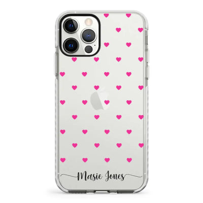 Apple iPhone 12 | 12 Pro / Impact Pro White Phone Case Heart Pattern Custom Text, My Name Phone Case - Stylizedd.com
